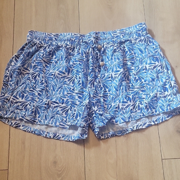 Pants - Blue and White Athletic Shorts with Paisley Print